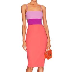 Revolve Susana Monaco Strap Colorblock Midi Dress in Cosmo Sherbet Size Small